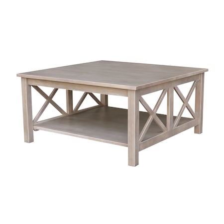 International Concepts Square Hampton  Coffee Table, 36 W, 36 L, 18 in H, Wood, Washed Gray Taupe OT09-70SC